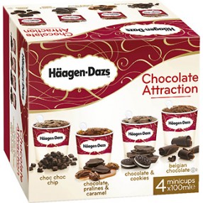 HAAGEN-DAZS Chocolate attraction 4 unidades de 100 ml estuche 400 ml